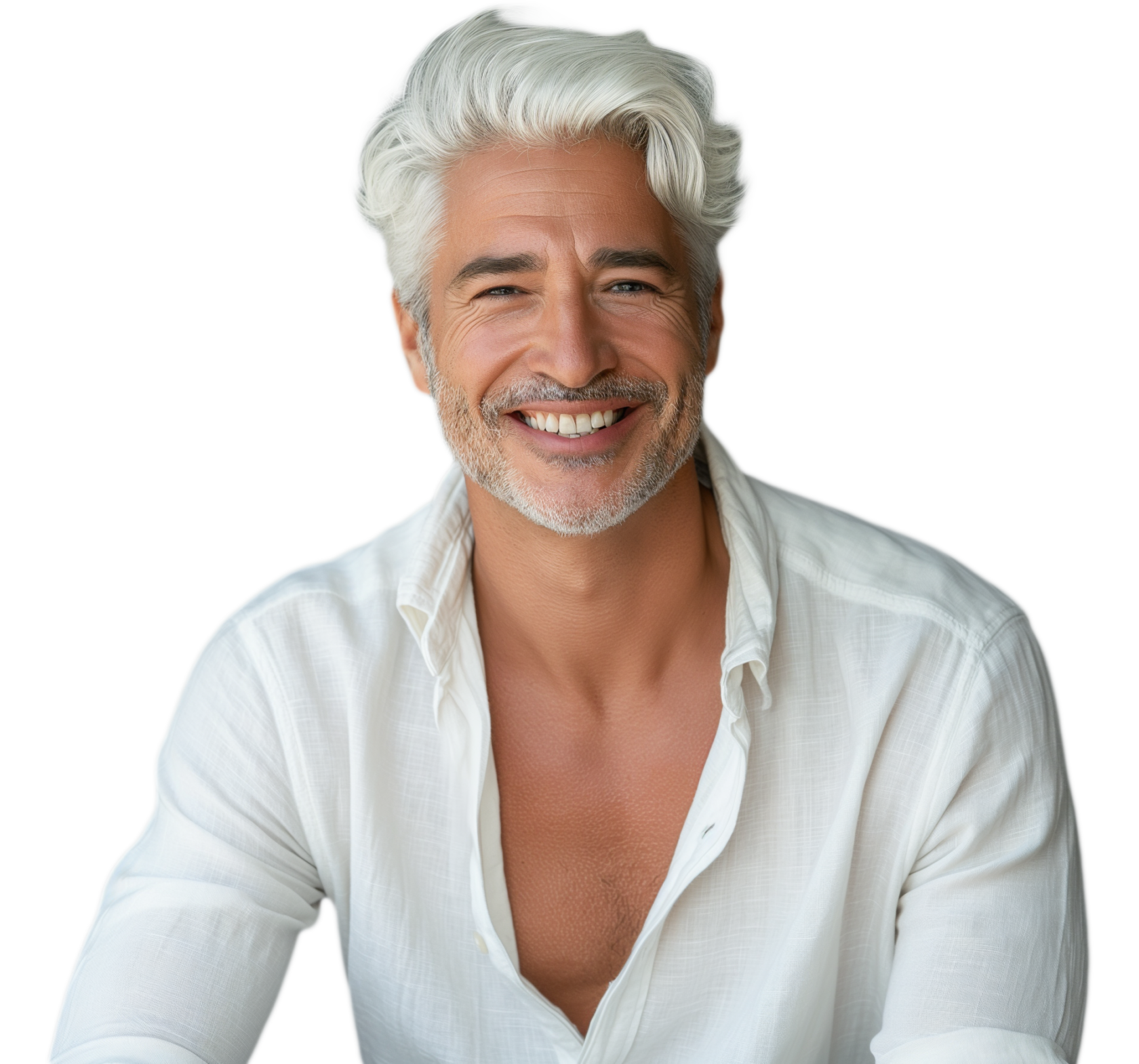 Mann mit grauen Haaren und jugendlicher Ausstrahlung